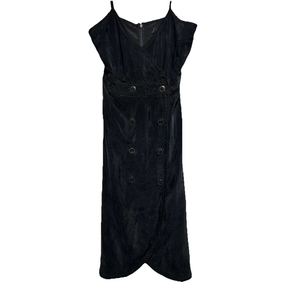 J. Crew Double‎ Breasted Black Sleeveless Japanese Cupro Midi Dress Size 6 EUC